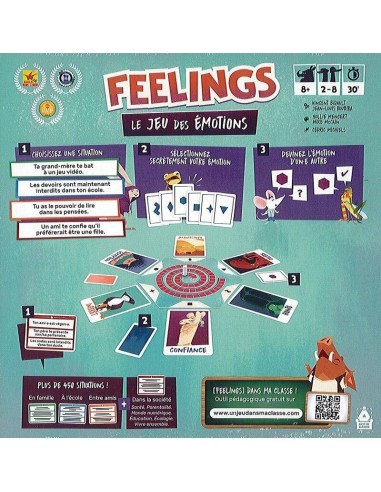 Feelings - jeu de société - jeu 8 ans et plus - jeu des émotions - jeu  coopératif - jouer en famille - entre amis - à l'école - discusssions et