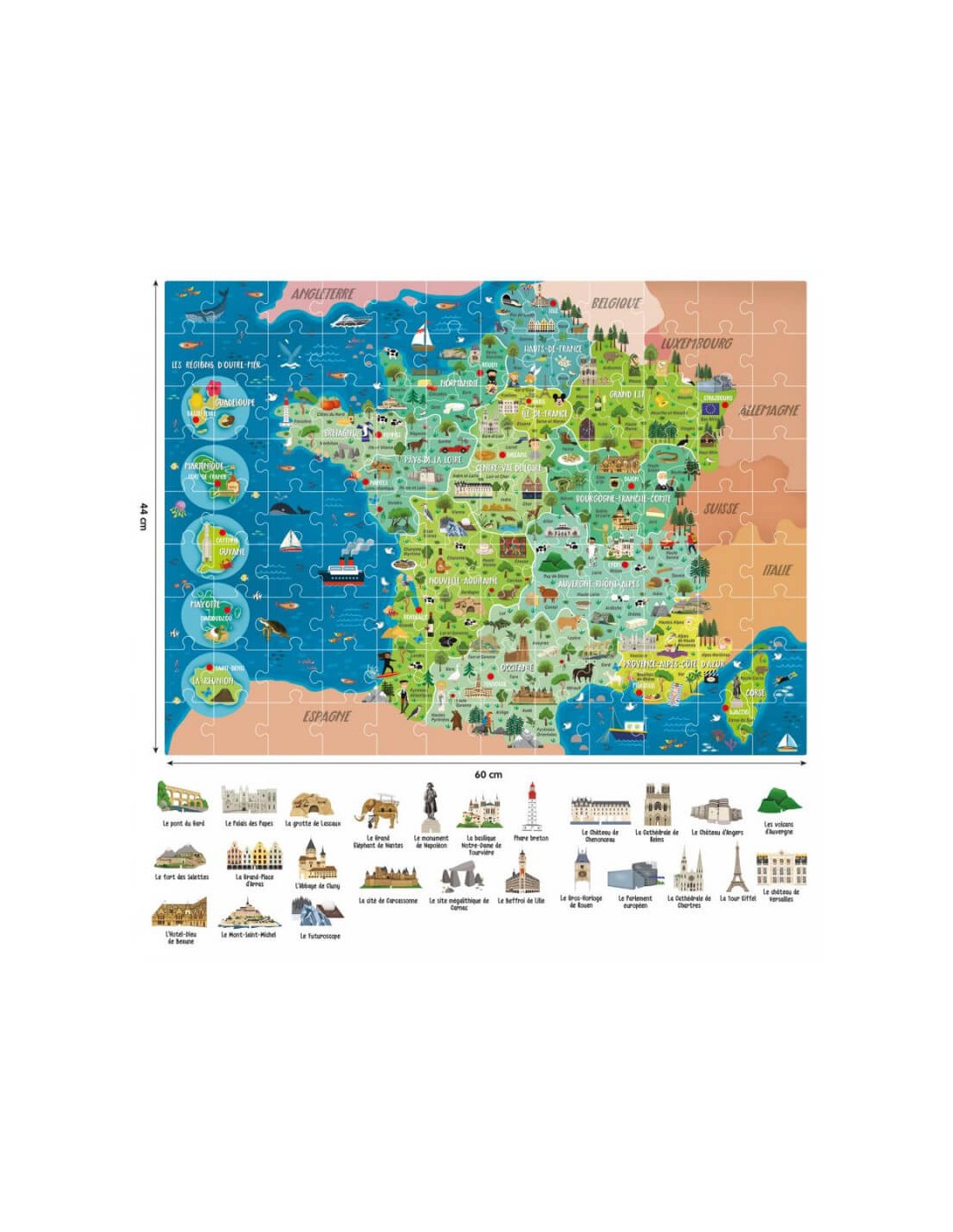 La France à découvrir : Un grand puzzle - Headu - 108 pièces